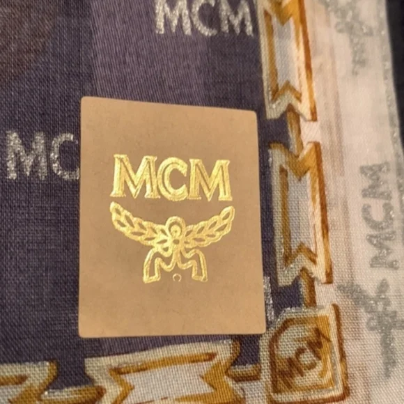 NEW MCM Medallion Cotton scarf handkerchief Blue, gold and brown - Picture 2 of 10